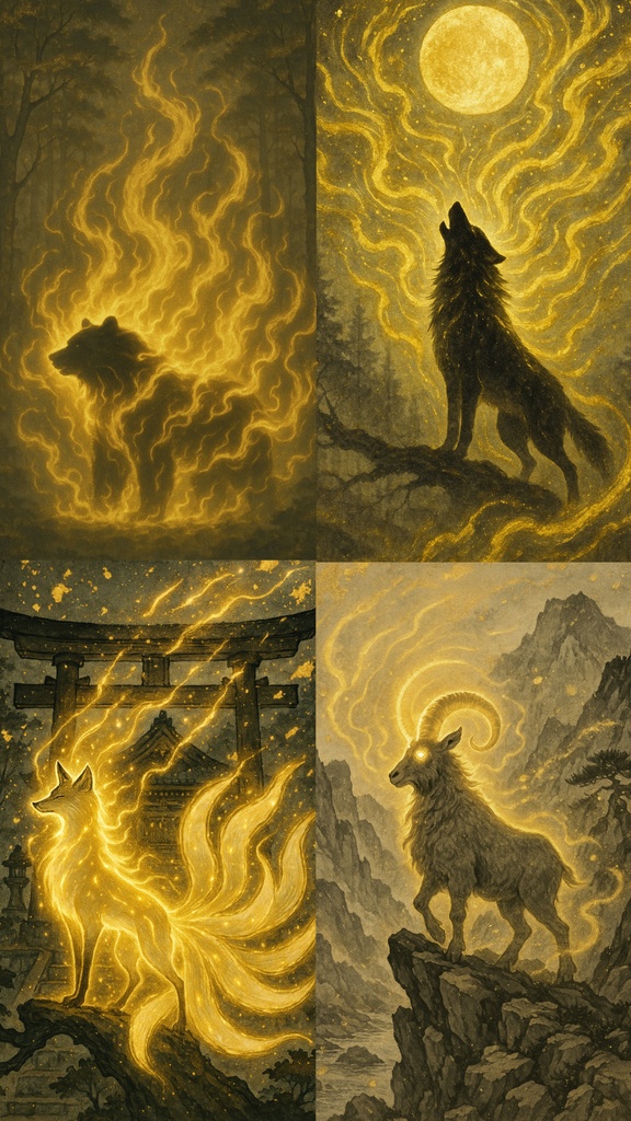 スマホ背景　森ノ神々｜金箔ハイライトスマホ壁紙16種セット