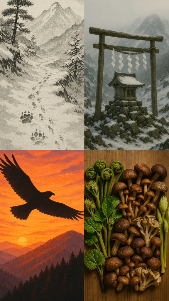 スマホ背景　山の記憶｜マタギ文化モチーフ壁紙16種セット