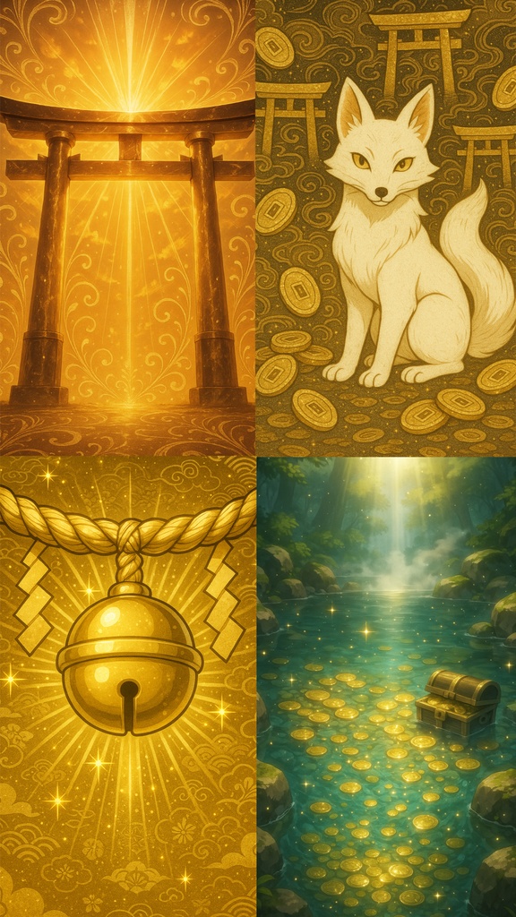 スマホ背景 Golden Fortune|金運モチーフのスマホ壁紙16種セット・金箔版