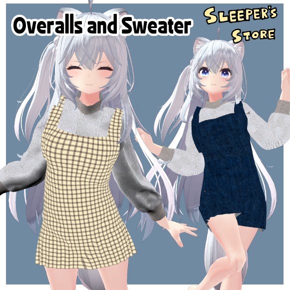 狐雪ちゃん専用服　オーバーオールとセーターのセット　シェイプキー対応