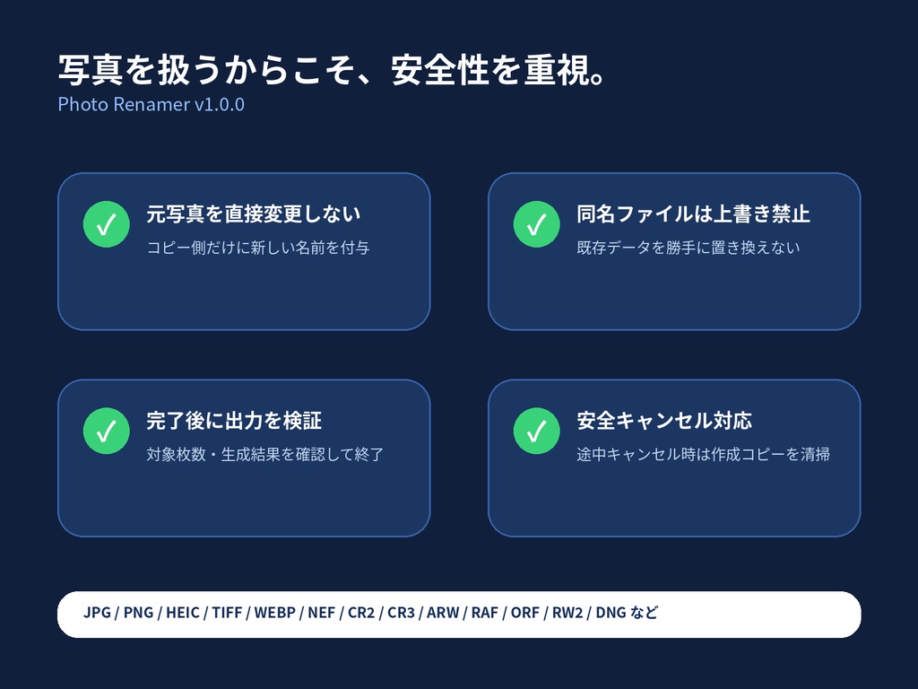 Photo Renamer v1.0.0|大量の写真を「好きな名前+連番」へ一括変更