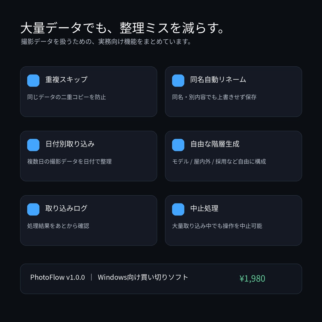 PhotoFlow + Photo Renamer|撮影データ整理・リネームセット【Windows】