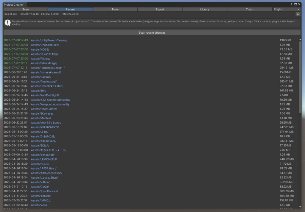 Unity Project Cleaner — 未使用アセット掃除&プロジェクト軽量化【VRChat/多言語対応】