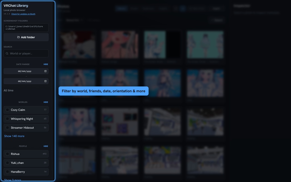 VRChat Photo Library Manager — AIで写真を自動整理 / AI-powered VRChat photo organizer