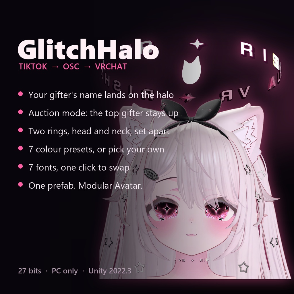 GlitchHalo — TikTokギフトで投げ主の名前が回る VRChat 用ヘイロー / TikTok gifter name halo (OSC)