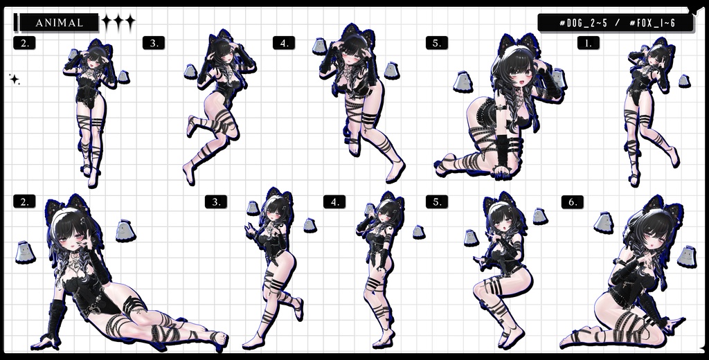 🧿【FREE/商用OK】撮影向けPoseAnimation ❮ ANIMAL_100pose-Vol.2 ❯