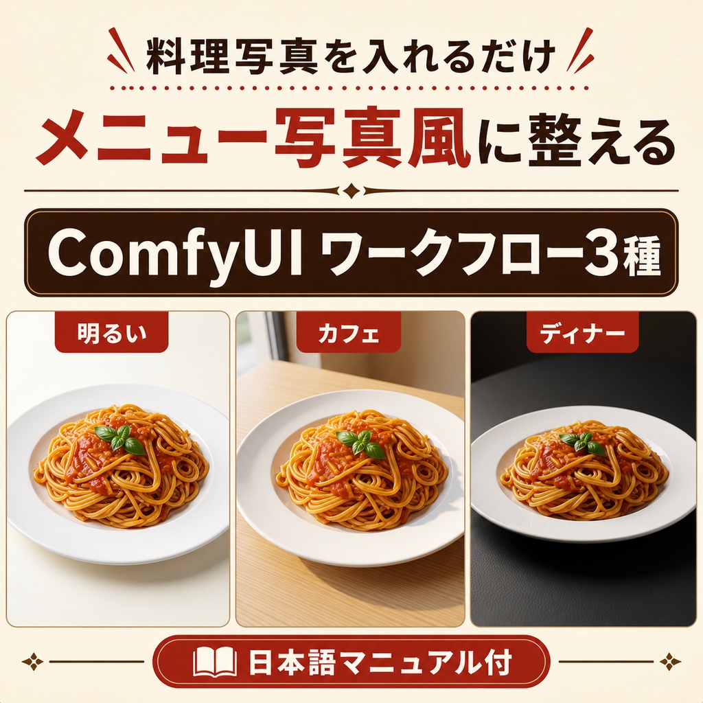 料理写真を入れるだけ｜メニュー写真風に整える ComfyUIワークフロー3種