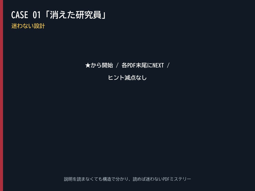 1人で遊べる現代ミステリー推理ゲーム CASE 01「消えた研究員」