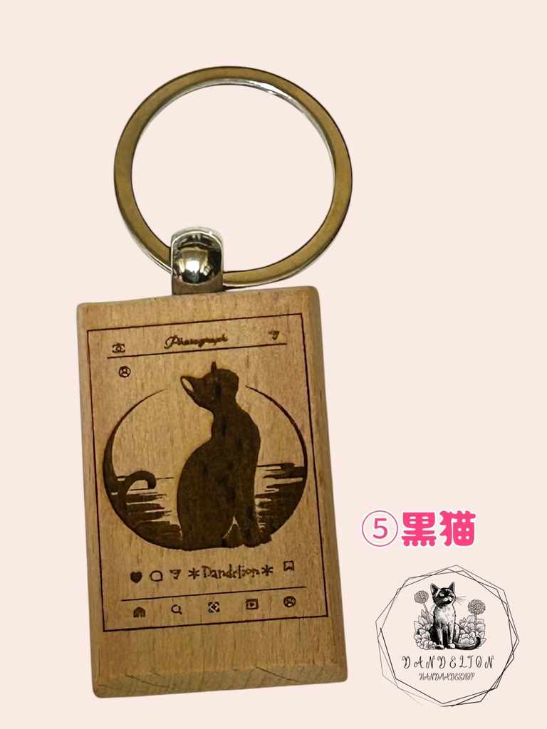 猫スペ事務局さんQRコード付きSNS風猫キーホルダー。木製レーザー刻印