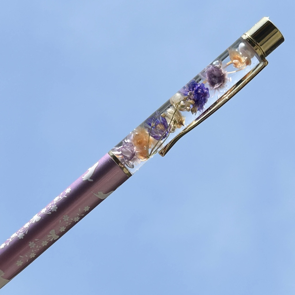 猫柄ハーバリウムボールペン 本体薄ピンク×ピンクハンドメイド ドライフラワー 文房具 筆記用具 プレゼント 推し活 推しカラー