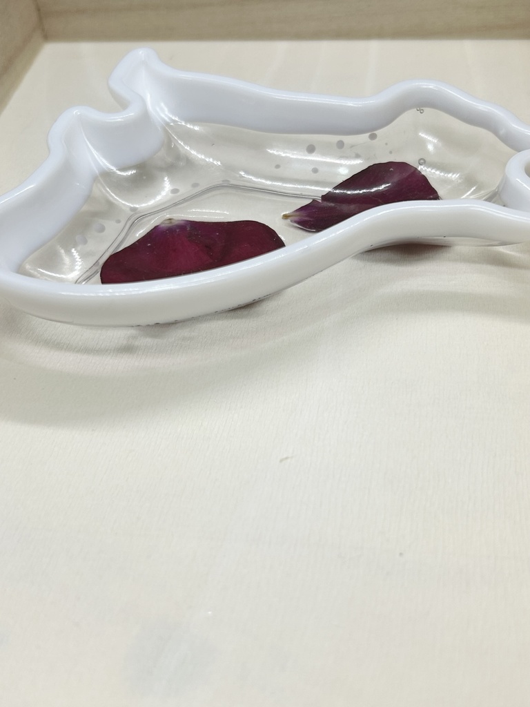 白透明猫トレー バラの花びら入りアクセサリートレー ピアス入れ 小物入れ 小皿 2液性レジン ハンドメイドインテリア 推しカラー