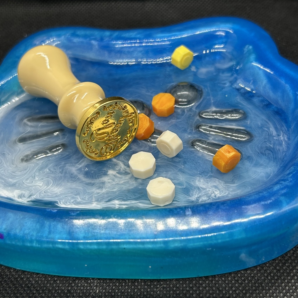 BIG猫フェイストレー 青グラデーション海イメージ アクセサリートレー 小物入れ キャッシュトレー 2液レジン ハンドメイド