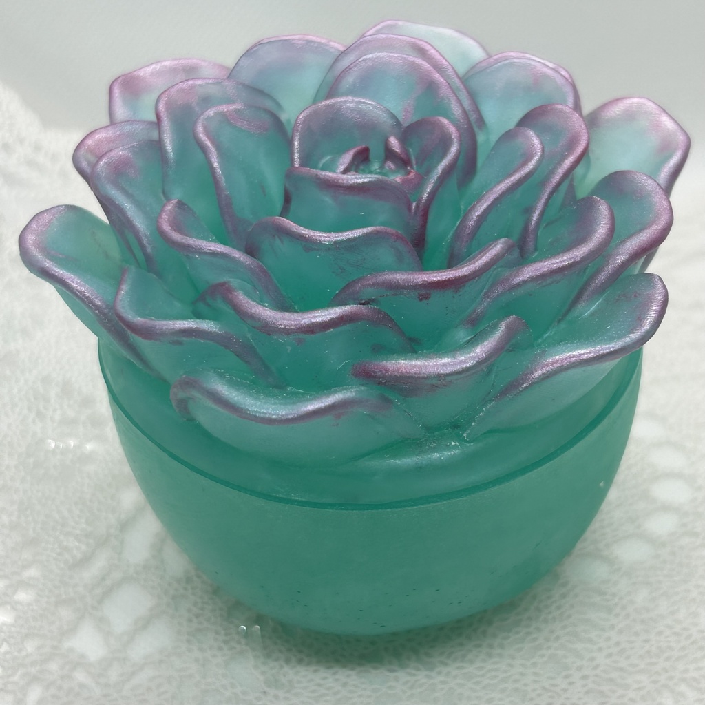 エケベリア風小物入れ緑×薄ピンクA アクセサリーケース インテリア 多肉植物 置物 プレゼントや贈り物に 2液レジン ハンドメイド
