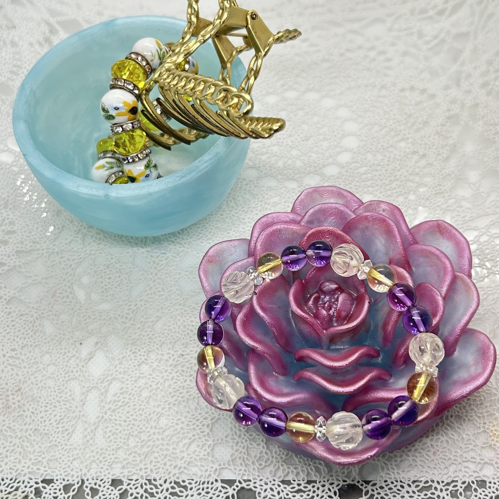 エケベリア風小物入水色×ピンクDアクセサリーケース インテリア 多肉植物 置物 プレゼントや贈り物に2液レジン ハンドメイド