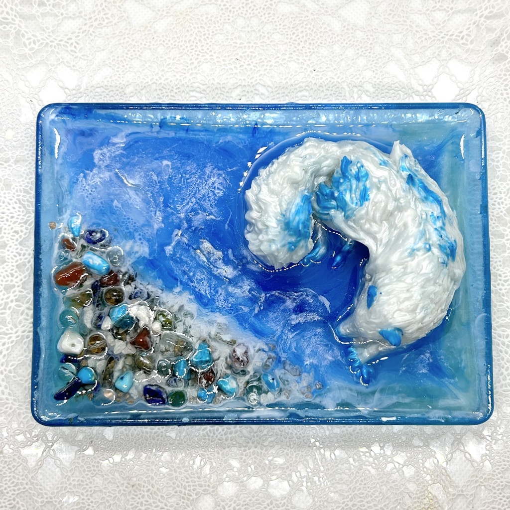 眠り狼は海辺の夢を見る アクセサリートレー ピアス イヤリング 収納 小物入れ メガネスタンド スマホスタンド2液レジン青推し色