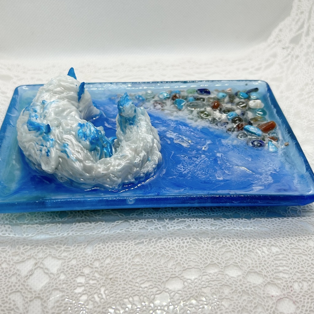 眠り狼は海辺の夢を見る アクセサリートレー ピアス イヤリング 収納 小物入れ メガネスタンド スマホスタンド2液レジン青推し色