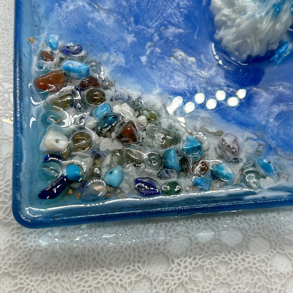 眠り狼は海辺の夢を見る アクセサリートレー ピアス イヤリング 収納 小物入れ メガネスタンド スマホスタンド2液レジン青推し色