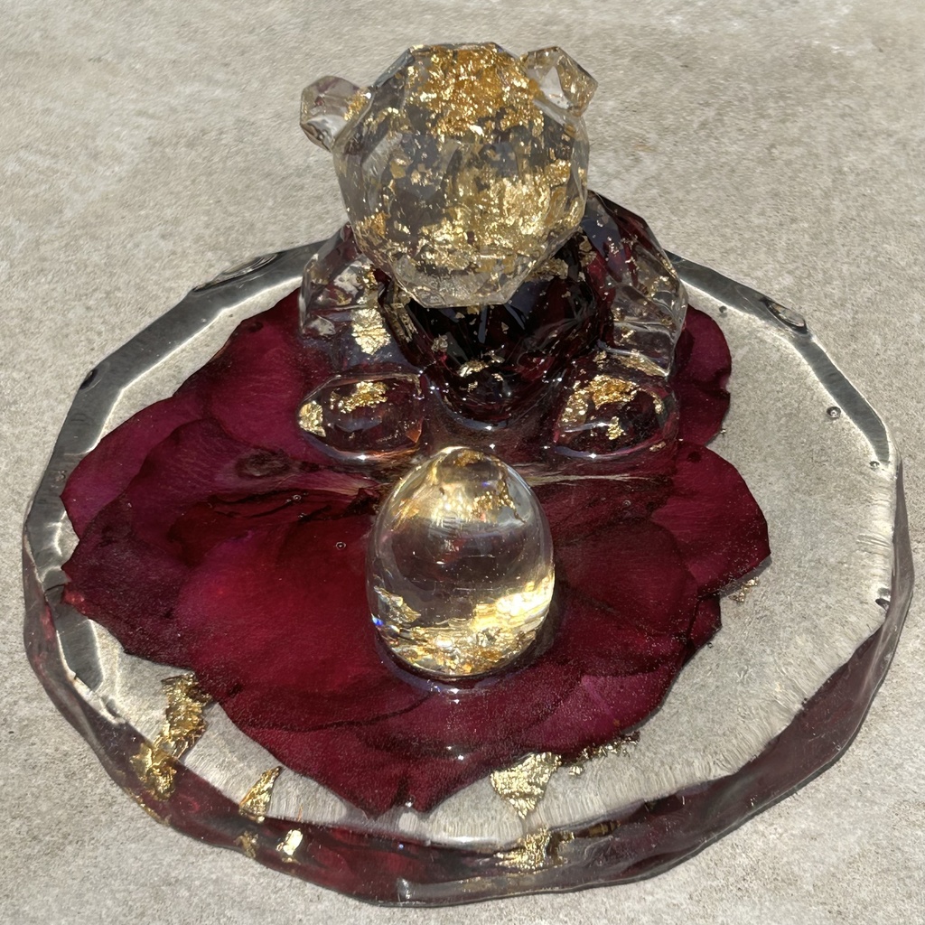 バラくまのアクセサリートレー 小物入れ メガネスタンド スマホスタンド ハンドメイド レジン ピアスイヤリング収納 ドライフラワー