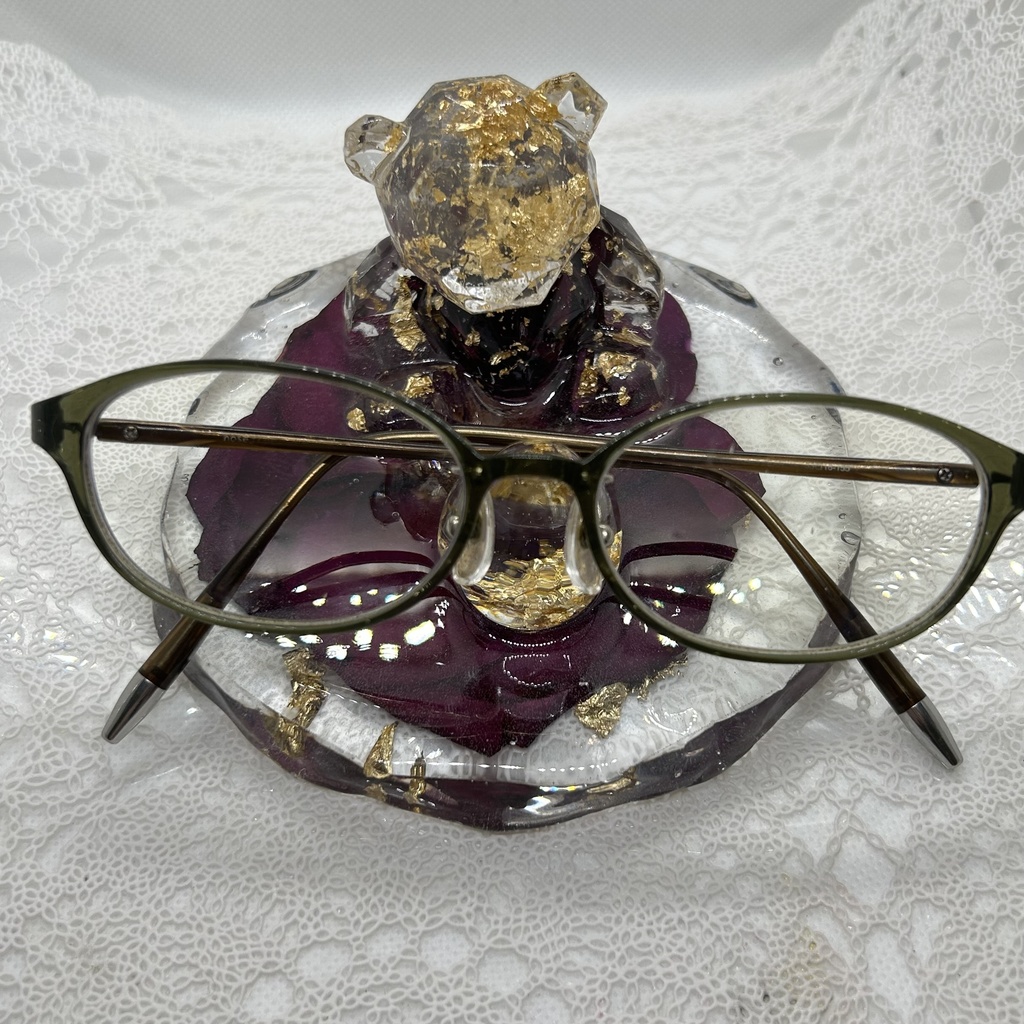 バラくまのアクセサリートレー 小物入れ メガネスタンド スマホスタンド ハンドメイド レジン ピアスイヤリング収納 ドライフラワー