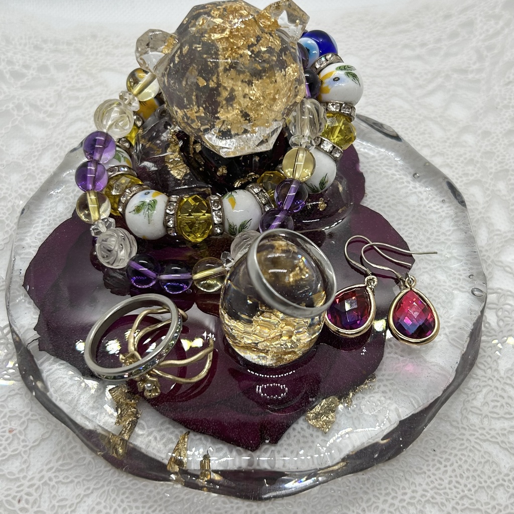 バラくまのアクセサリートレー 小物入れ メガネスタンド スマホスタンド ハンドメイド レジン ピアスイヤリング収納 ドライフラワー