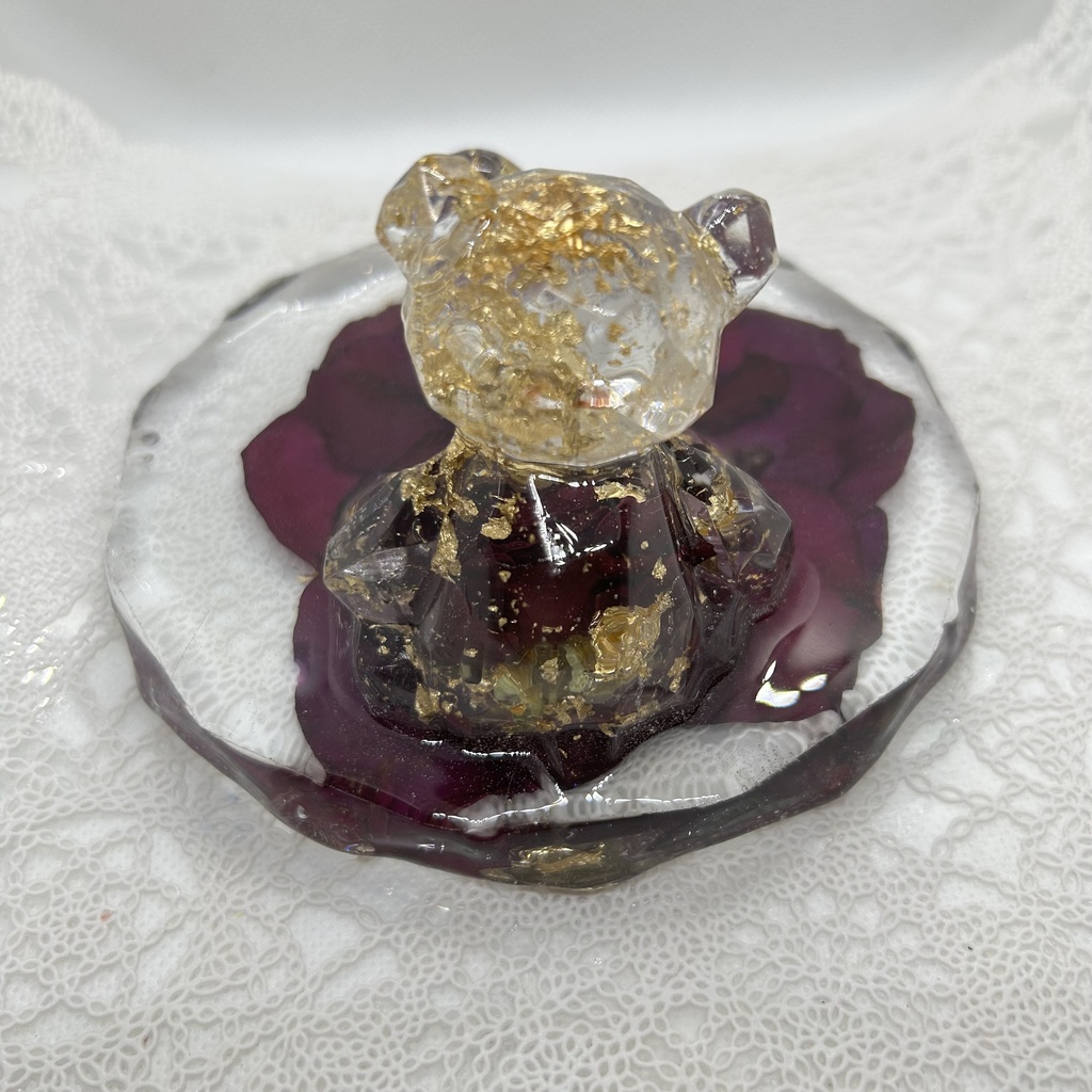 バラくまのアクセサリートレー 小物入れ メガネスタンド スマホスタンド ハンドメイド レジン ピアスイヤリング収納 ドライフラワー