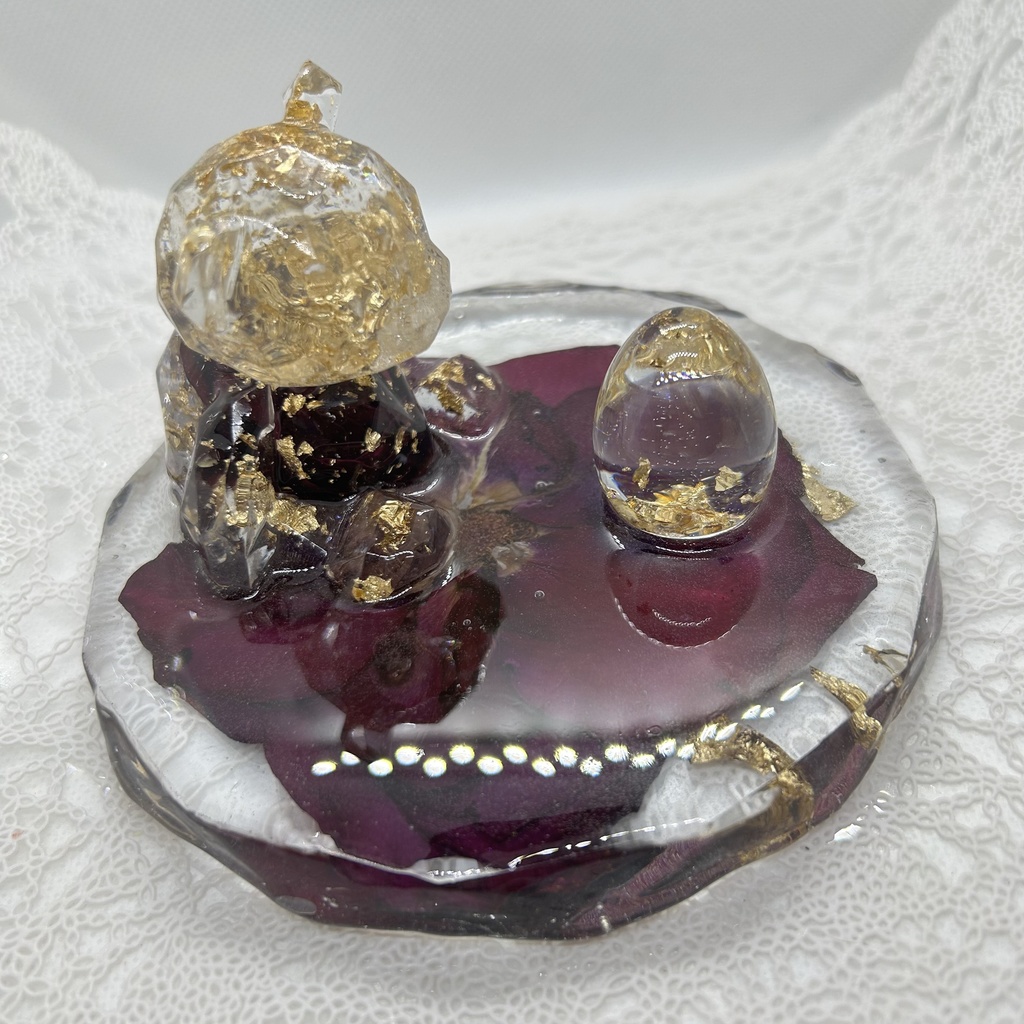 バラくまのアクセサリートレー 小物入れ メガネスタンド スマホスタンド ハンドメイド レジン ピアスイヤリング収納 ドライフラワー