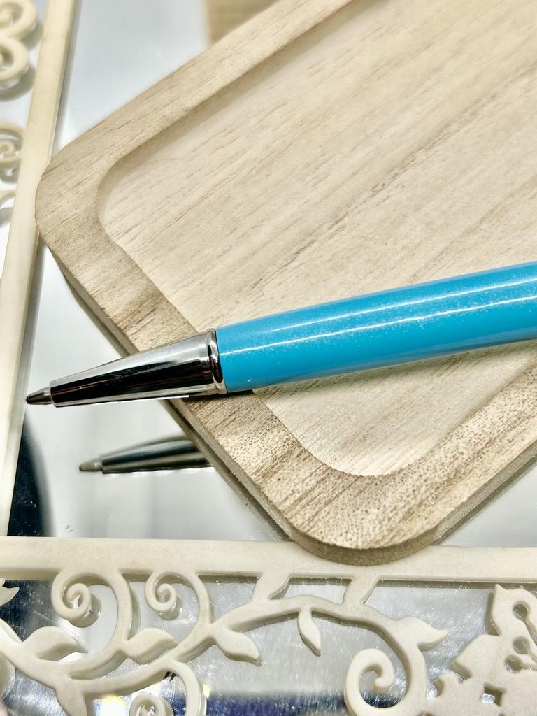 ⑨名前入れ可!キンモクセイ入りハーバリウムボールペン 水色×オレンジ金具シルバー ハンドメイド 推し活おしゃれギフト