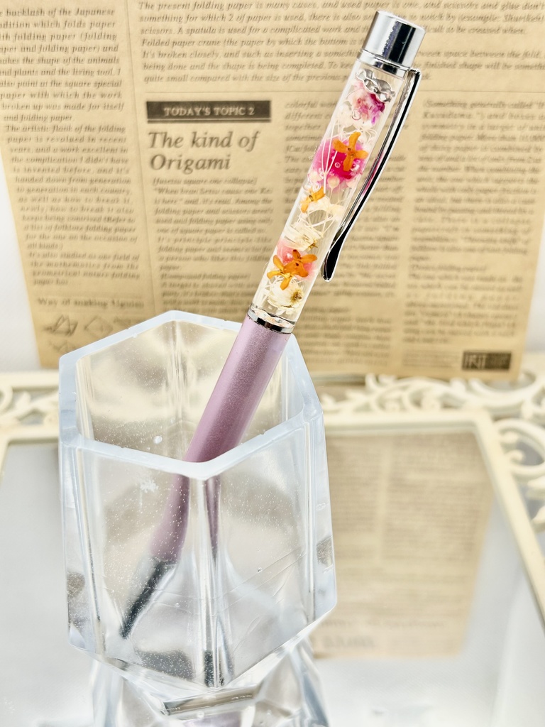 ⑩名前入れ可!キンモクセイ入りハーバリウムボールペン メタリックピンク×ピンク金具シルバー ハンドメイド 推し活おしゃれギフト
