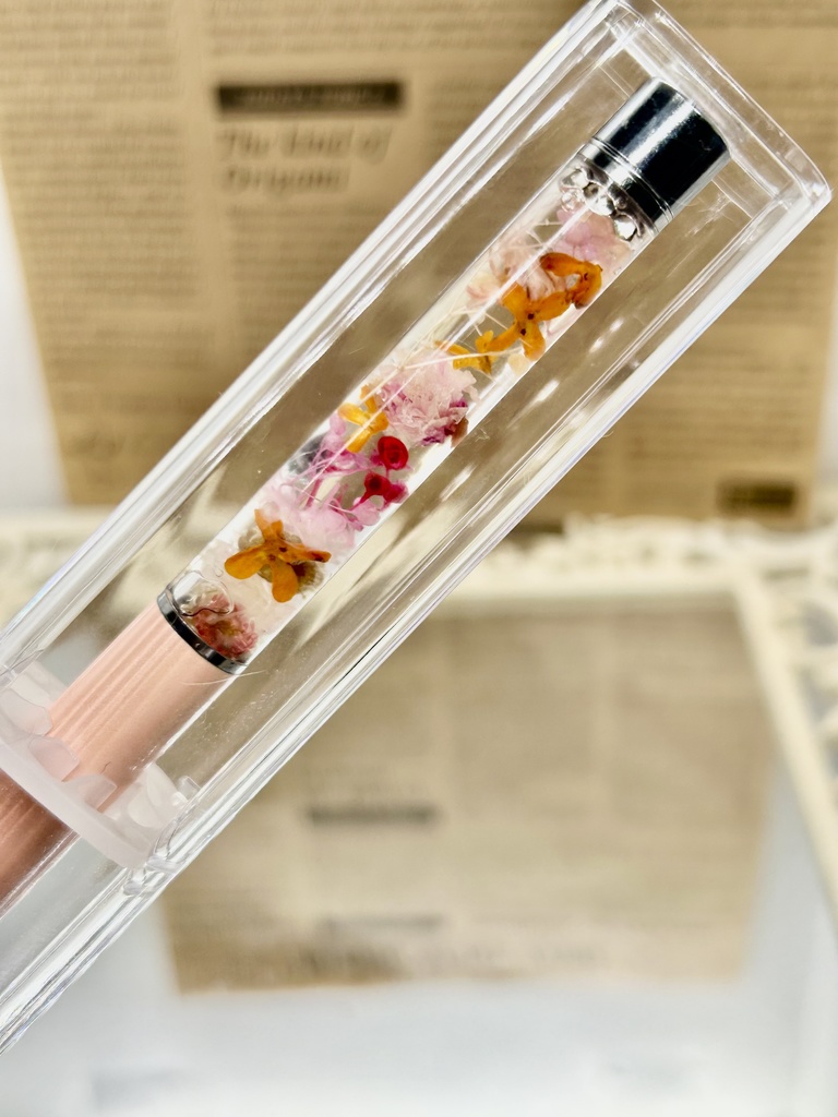 ⑪名前入れ可!キンモクセイ入りハーバリウムボールペン サーモンピンク×ピンク金具シルバー ハンドメイド 推し活おしゃれギフト