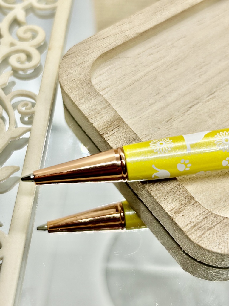 ⑦猫柄ハーバリウムボールペン本体黄色×オレンジ黄色金木犀入りハンドメイドドライフラワー文房具筆記用具プレゼント推し色