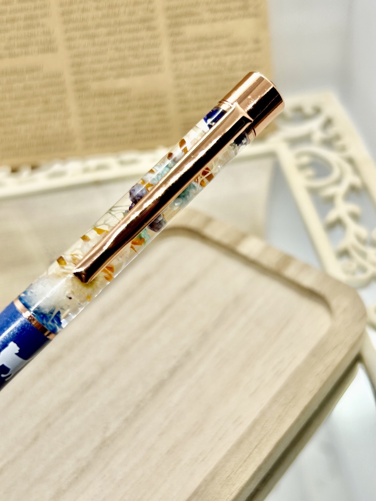 ⑩猫柄ハーバリウムボールペン本体マリンブルー×オレンジ水色金木犀入りハンドメイドドライフラワー文房具筆記用具プレゼント推し色