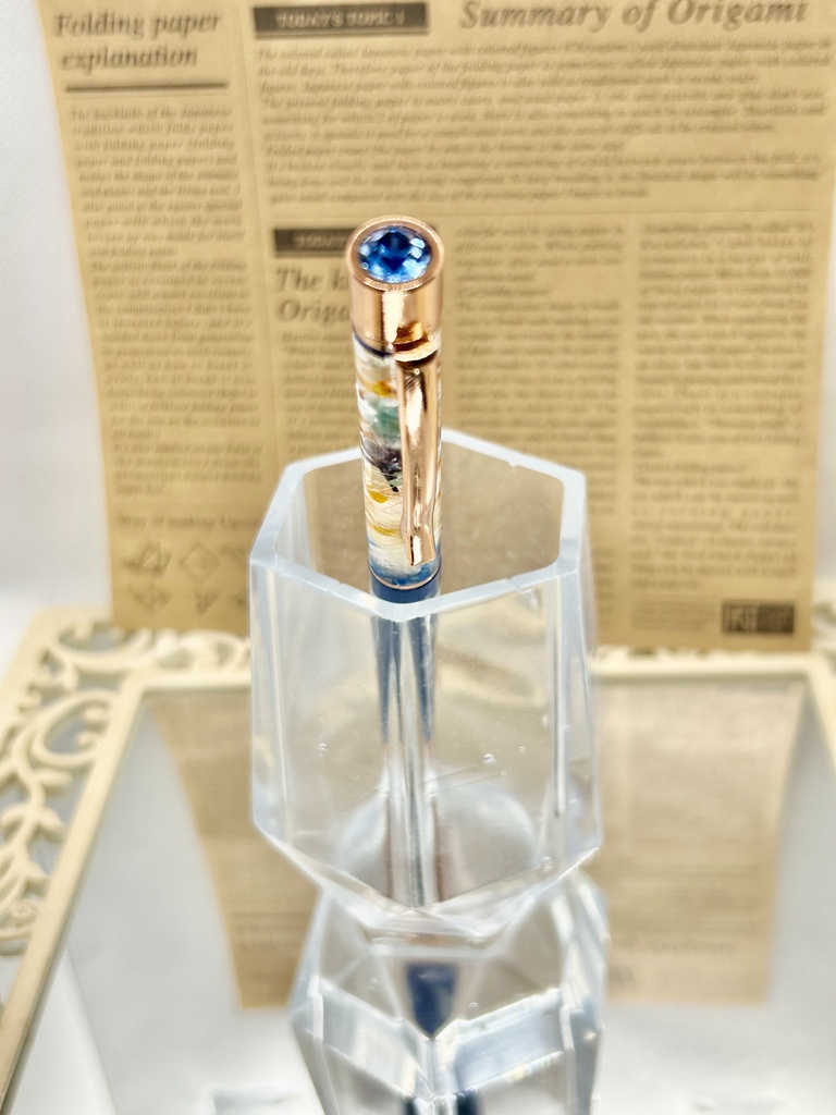 ⑩猫柄ハーバリウムボールペン本体マリンブルー×オレンジ水色金木犀入りハンドメイドドライフラワー文房具筆記用具プレゼント推し色