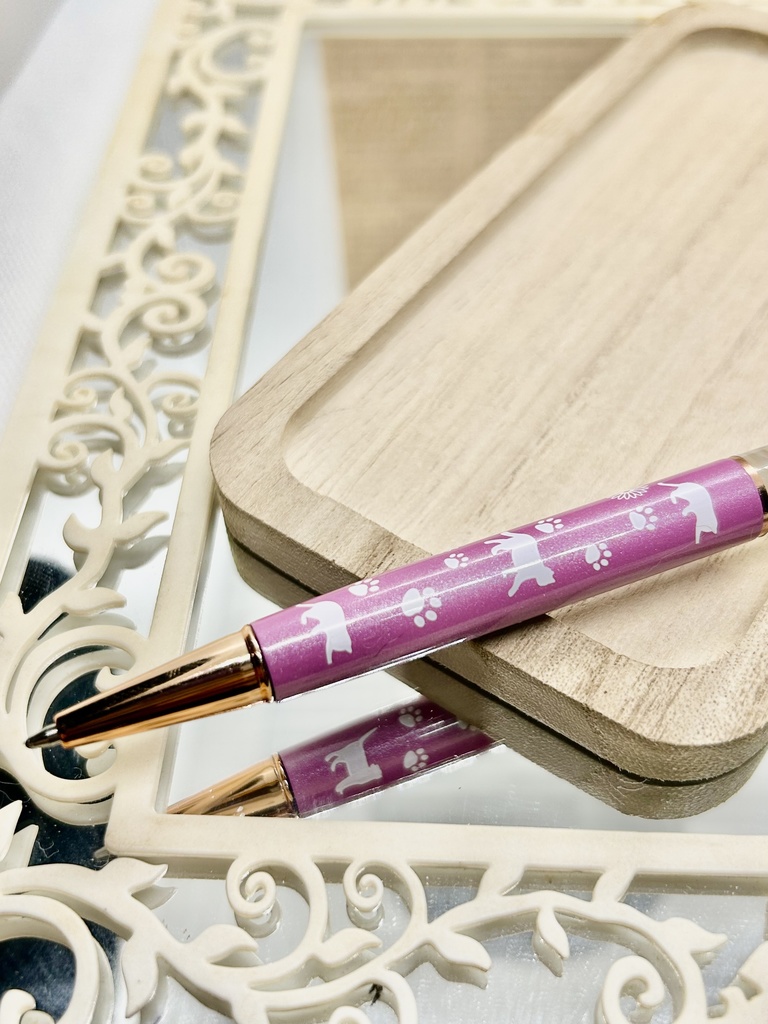 ⑬猫柄ハーバリウムボールペン本体薄紫×オレンジ紫金木犀入りハンドメイドドライフラワー文房具筆記用具プレゼント推し色