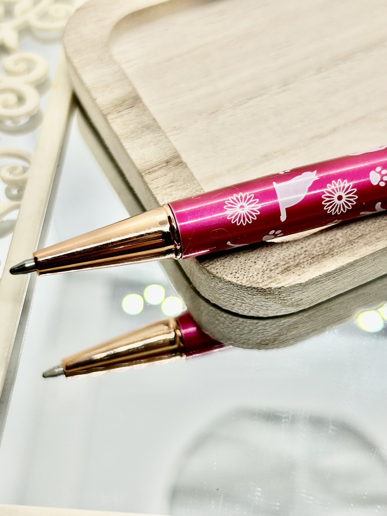 ⑰猫柄ハーバリウムボールペン本体濃いピンク×オレンジ金木犀入りハンドメイドドライフラワー文房具筆記用具プレゼント推し色