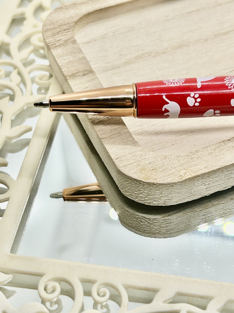 ⑱猫柄ハーバリウムボールペン本体赤×オレンジ金木犀入りハンドメイドドライフラワー文房具筆記用具プレゼント推し色