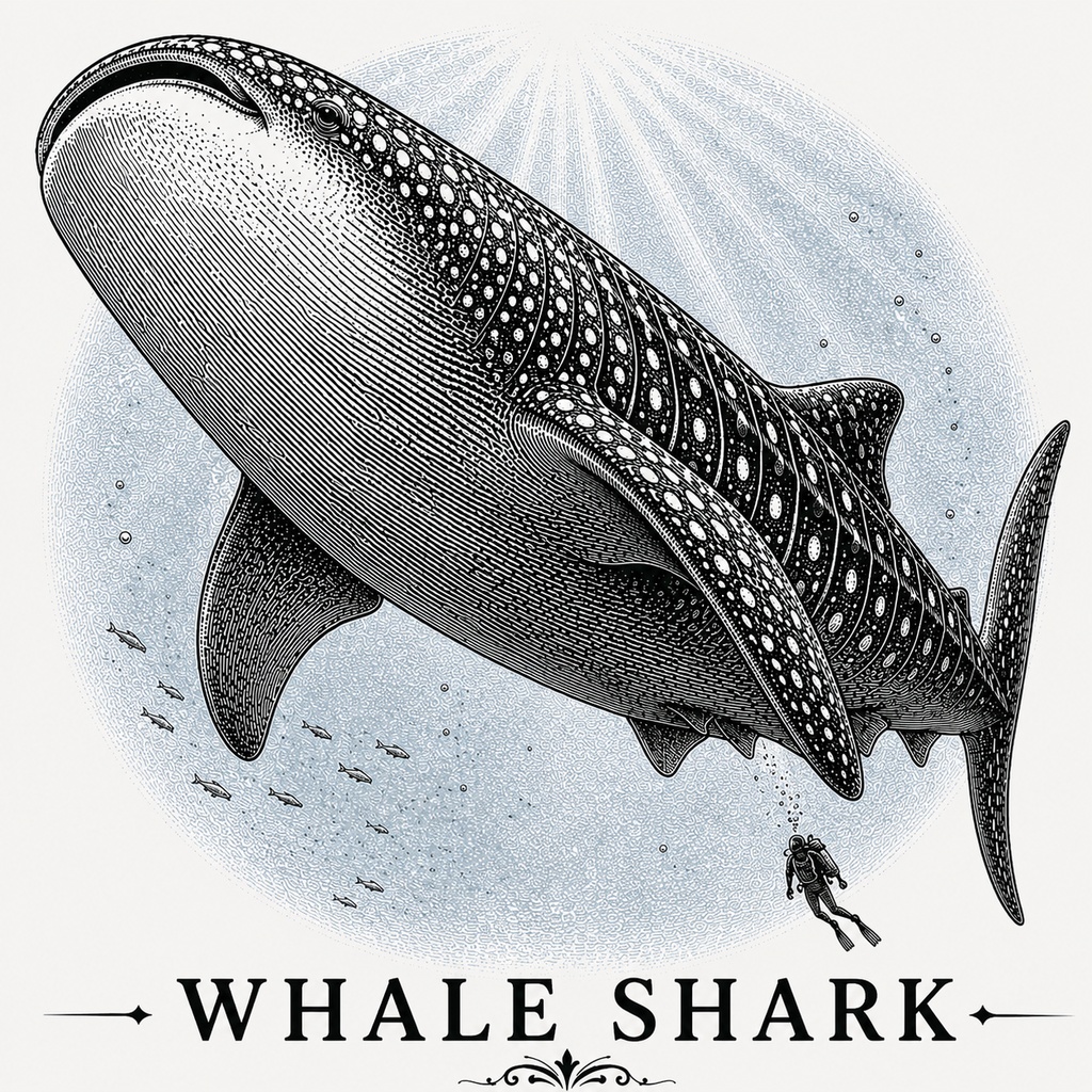 ジンベエザメ 木製コースター|レーザー刻印・竹製・ミニイーゼル付き|海の図鑑シリーズ・Whale Shark・海の生き物・インテリア・ギフト