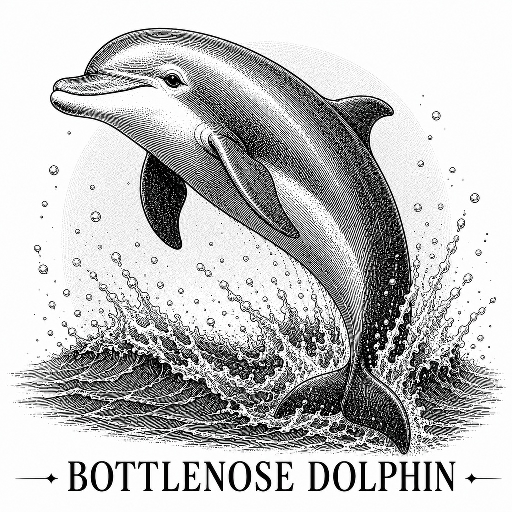 イルカ 木製コースター|レーザー刻印・竹製・ミニイーゼル付き|海の図鑑シリーズ・Bottlenose Dolphin・海の生き物・インテリア・ギフト