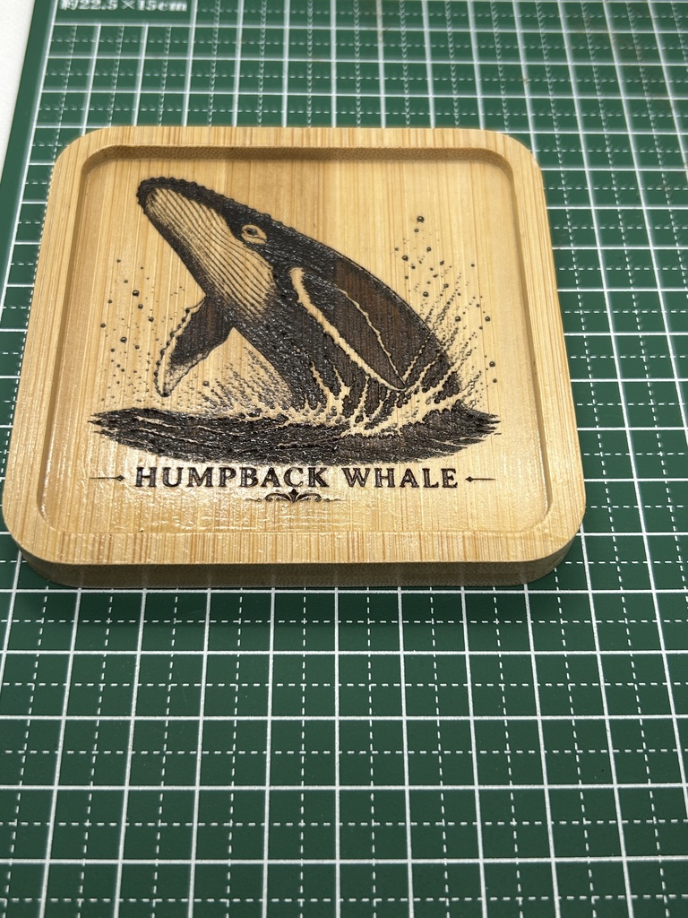 ザトウクジラ 木製コースター|レーザー刻印・竹製・ミニイーゼル付き|海の図鑑シリーズ・Humpback Whale・海の生き物・インテリア・ギフト