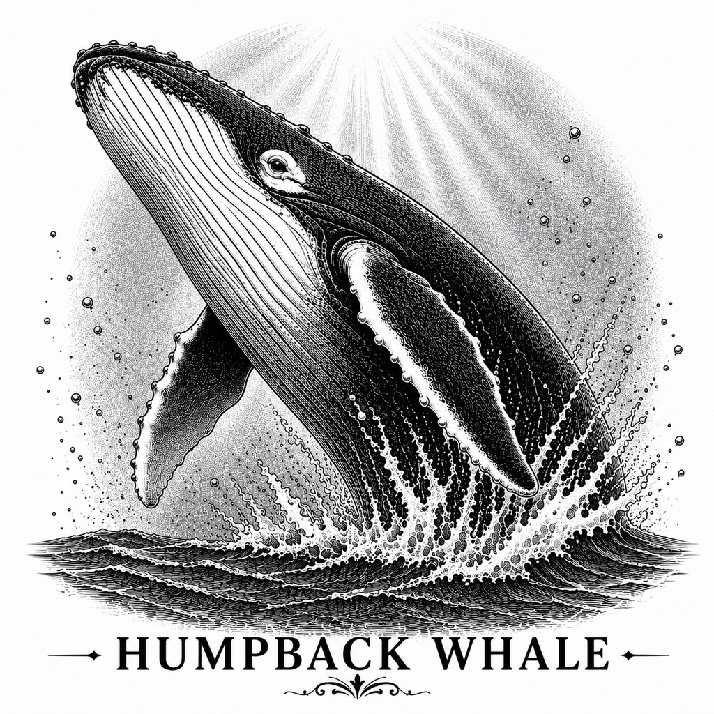 ザトウクジラ 木製コースター|レーザー刻印・竹製・ミニイーゼル付き|海の図鑑シリーズ・Humpback Whale・海の生き物・インテリア・ギフト