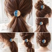 【Mirageシリーズ】ウッドレジン ヘアゴム 青|オーロラホロ×木製 万華鏡柄レーザー刻印 ハンドメイド