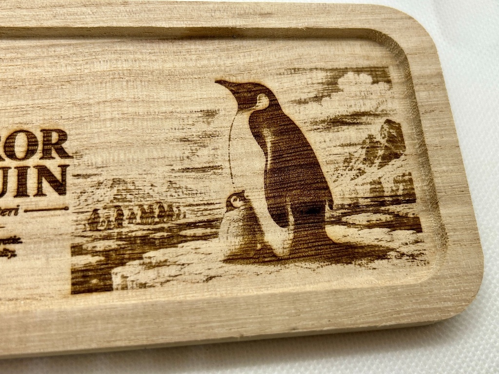 【図鑑シリーズ】皇帝ペンギン 木製アクセサリートレー|ミニイーゼル付き|レーザー刻印・鍵置き・小物入れ・インテリア