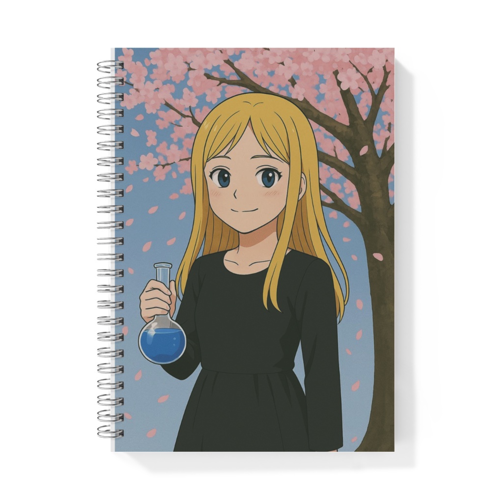 リングノート　ヘット＆サクラとフラスコ・桜の木　AIイラスト