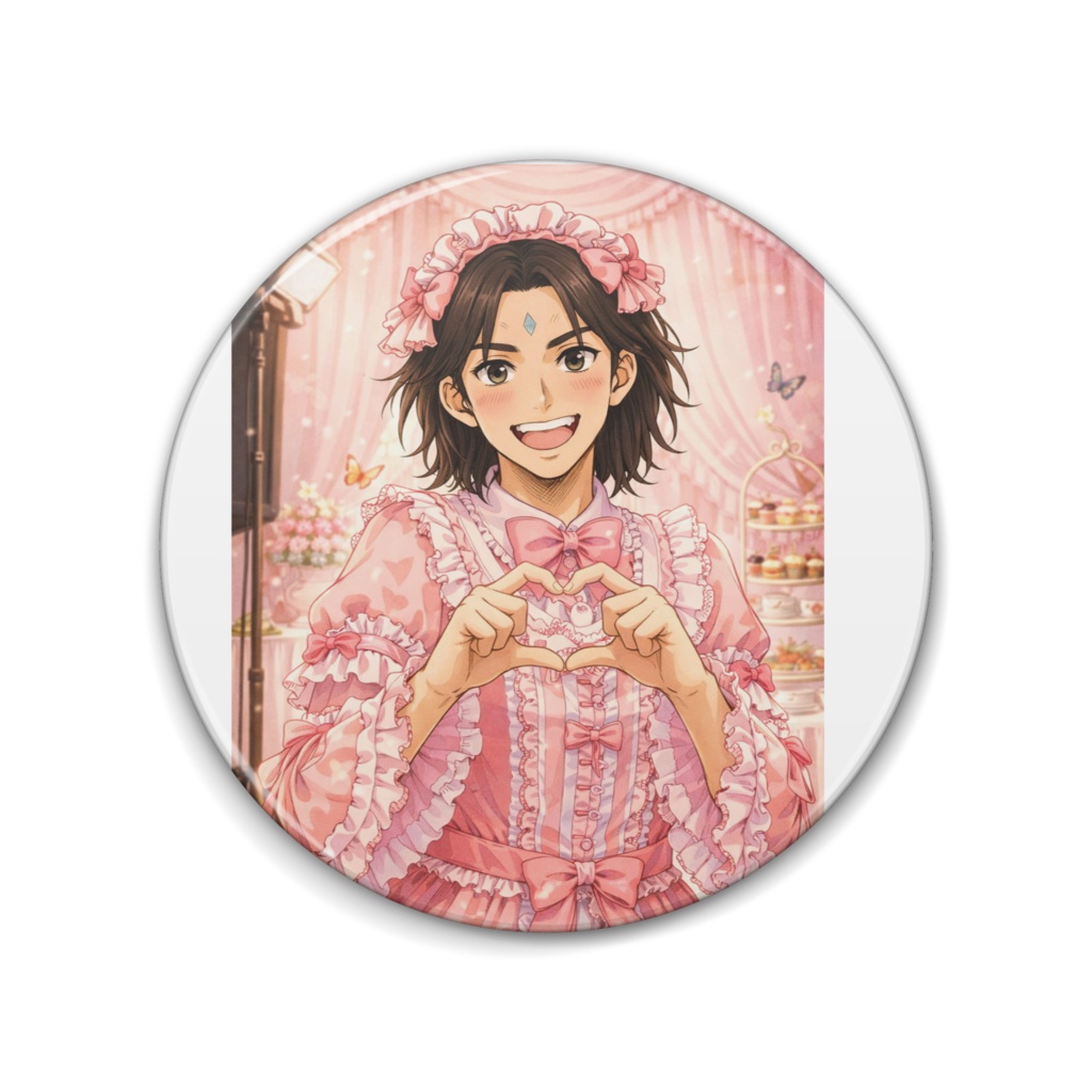 缶バッジ　トーハムの女装モデル　ガーリーワンピース