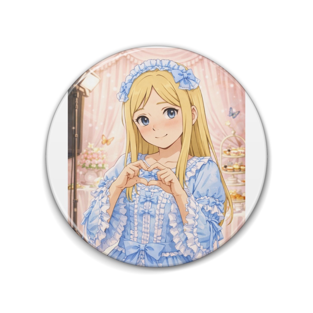 缶バッジ　ヘットのガーリーワンピース　水色