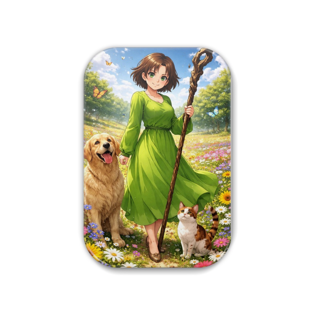 角丸缶バッジ　たつき、エデンに立つ