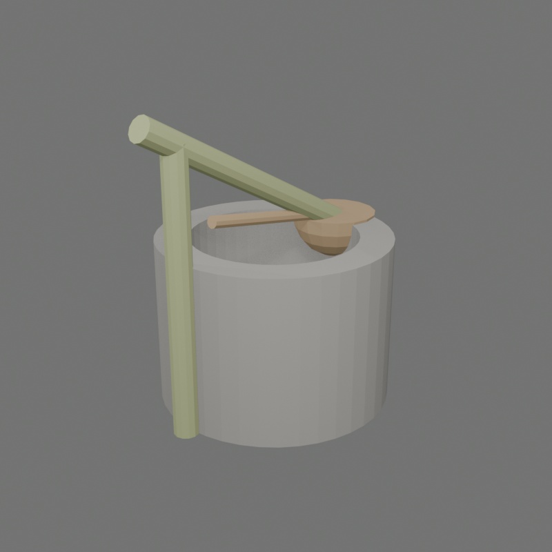 和風 手水鉢(つくばい)ローポリ3Dモデル|柄杓・竹樋セット / Japanese Chozubachi Tsukubai Low-Poly 3D Model
