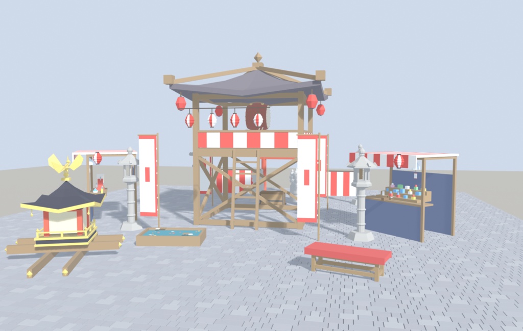 【低ポリ】夏祭りセット 15点 VRChatワールド向け｜和風・縁日・屋台・提灯