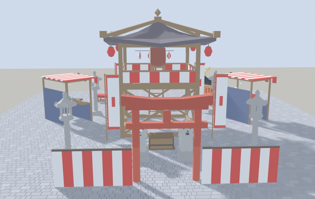 【低ポリ】夏祭りセット 15点 VRChatワールド向け|和風・縁日・屋台・提灯