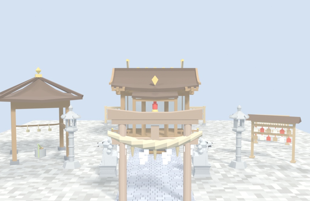 【低ポリ】神社セット 全12点 VRChatワールド向け|本殿・拝殿・手水舎・和風|VRChat・Unity対応(FBX/glb)