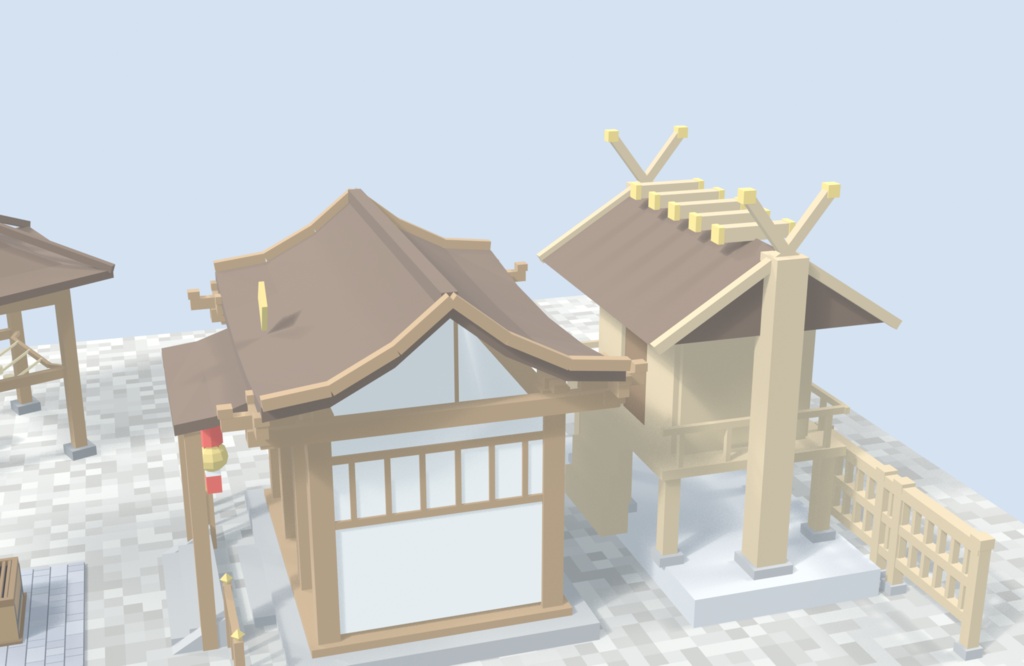 【低ポリ】神社セット 全12点 VRChatワールド向け|本殿・拝殿・手水舎・和風|VRChat・Unity対応(FBX/glb)